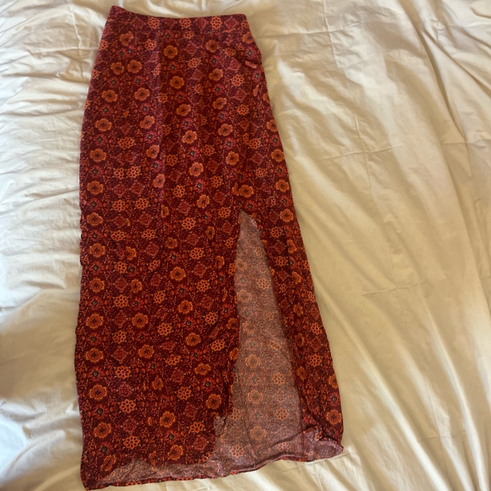 Forever 21 Red Floral Maxi Skirt